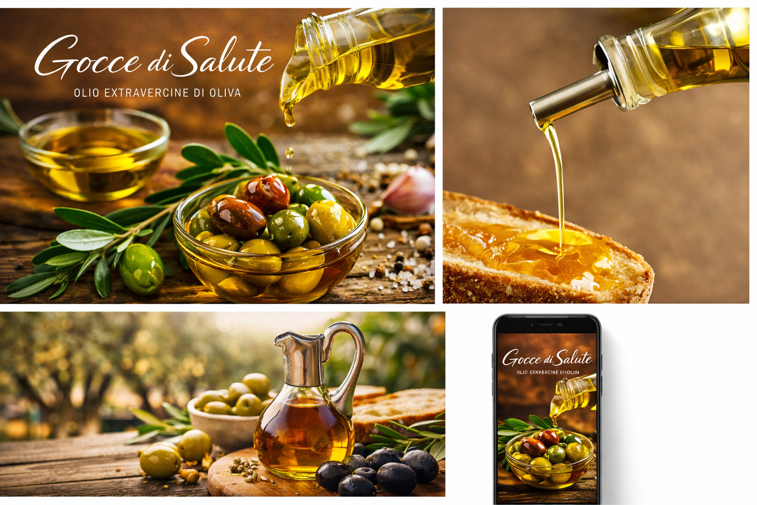 Olio extravergine di oliva su tavola mediterranea con il Vesuvio sullo sfondo